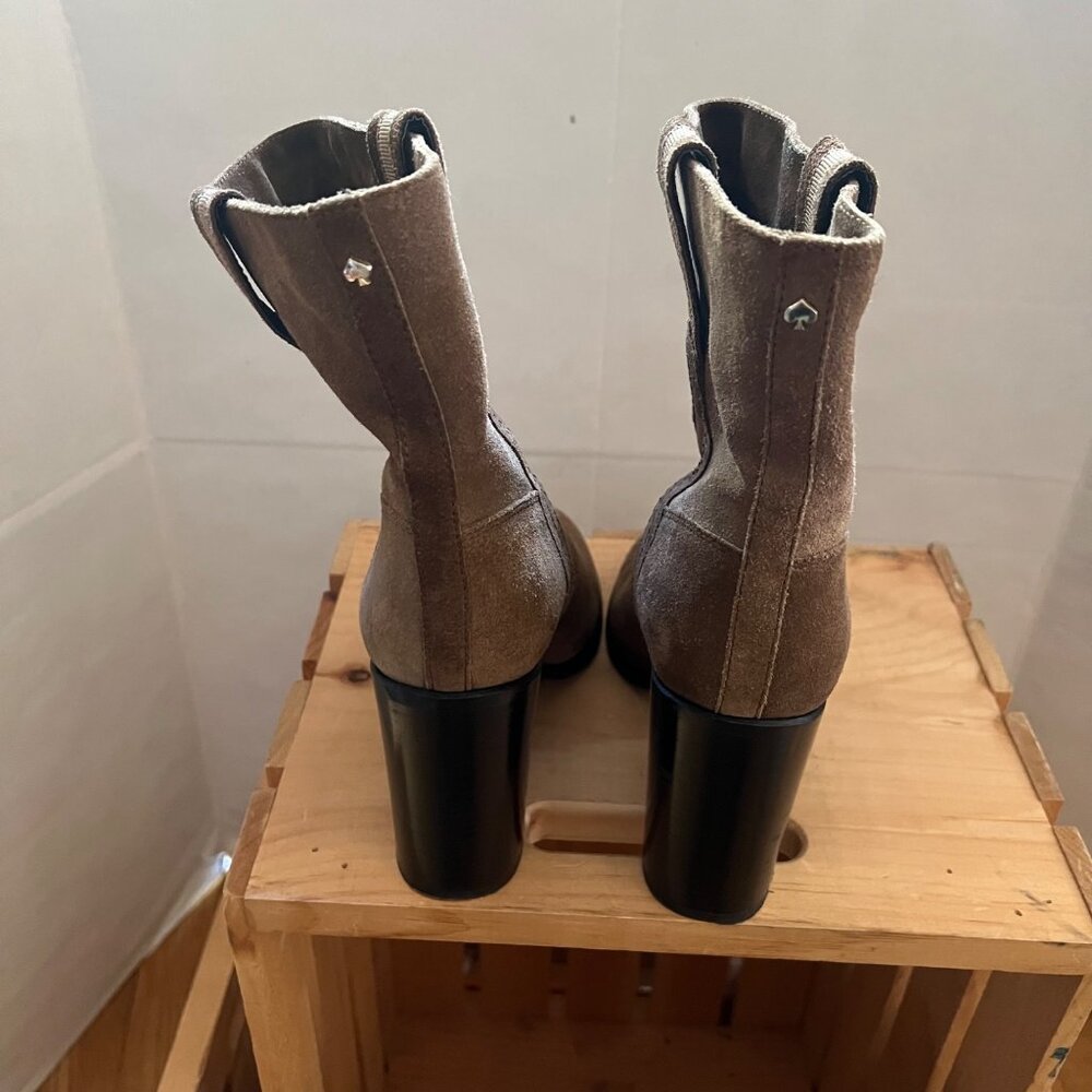 Kate Spade New York Size 9 Tobacco Brown Baise Suede Pull On Heeled Ankle Boots - Picture 7 of 16